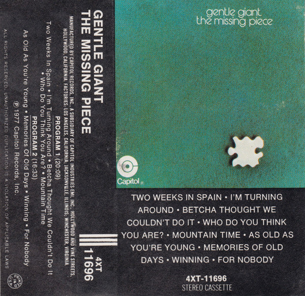 Gentle Giant - The Missing Piece (Cassette) (Mint (M))